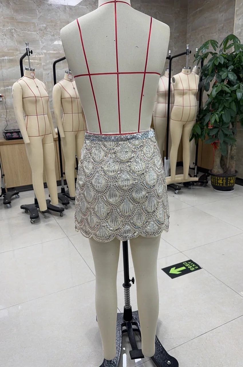 VacationGrabs Sequined Skirts for Women Chic Casual Skirts Summer New Party Clubwear Fashion Female High Waist A-Line Skirts