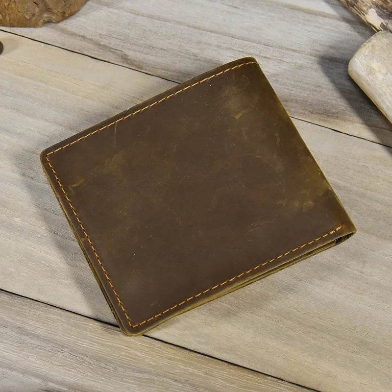 Crazy Horse Leather Short Wallet for Men Vintage Coin Card Holder - VacationGrabs