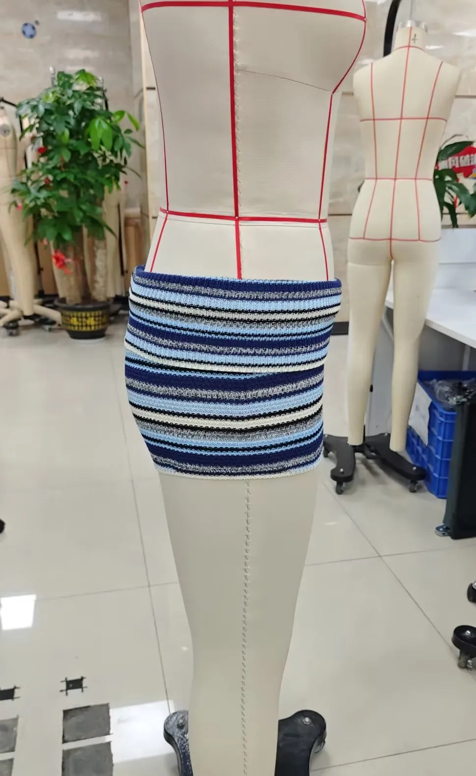VacationGrabs Chic Striped Knit Shorts Low Waist Folded Waistband Bodycon Mini Shorts for Date Night and Elegant Summer Occasions