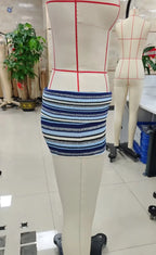 VacationGrabs Chic Striped Knit Shorts Low Waist Folded Waistband Bodycon Mini Shorts for Date Night and Elegant Summer Occasions