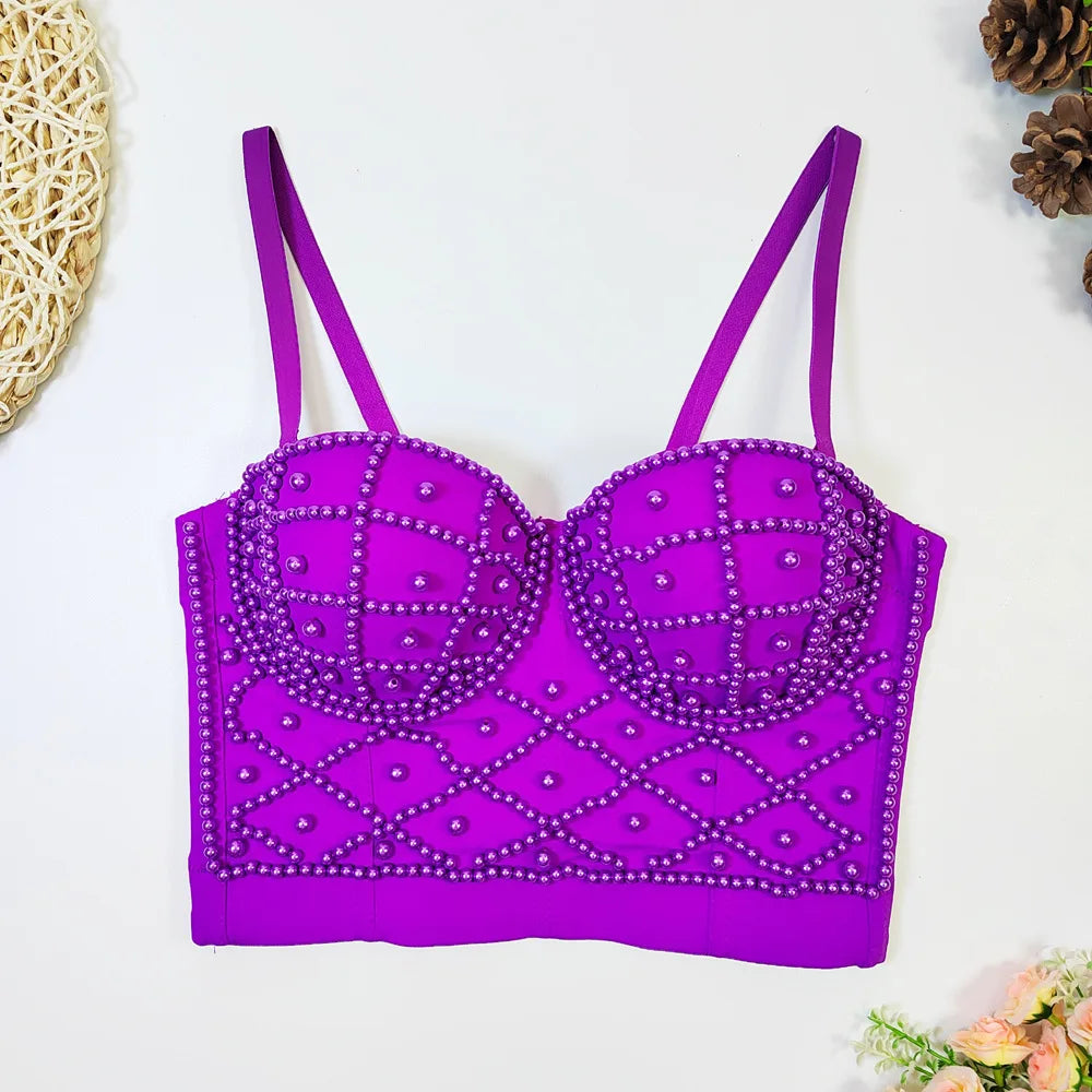 Women's Pearl Embellished Crop Top for Trendy Style
