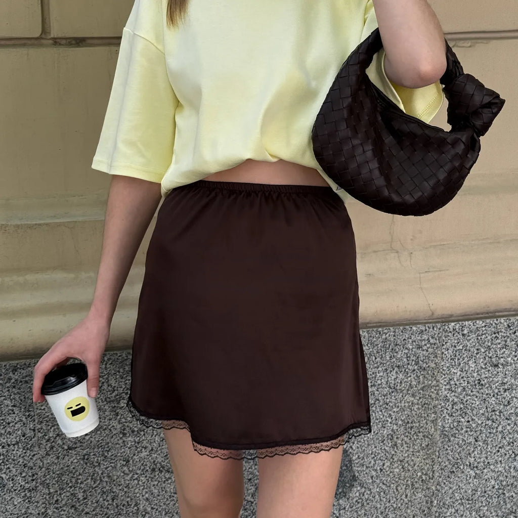 VacationGrabs Women Sexy High Waist Satin Mini Skirt White Red Chic Streetwear Summer Elastic Waist Slim Skirt Hot Girls Casual Simple