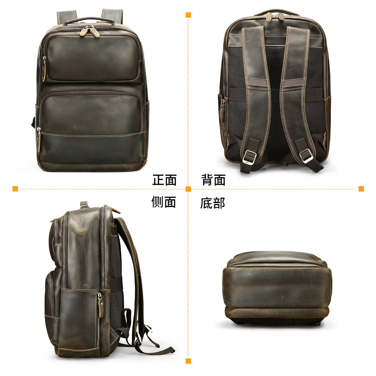 Frenzy Horsehide Men's Double-Shoulder Backpack, Cowhide Outdoor Travel Backpack, Men's Genuine Leather Double-Shoulder Bag