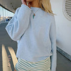 VacationGrabs Solid Knit Pullover Women Loose Drop Shoulder Long Sleeve Crew Neck Short Sweater Minimalist Winter Fall Casual Knitwear