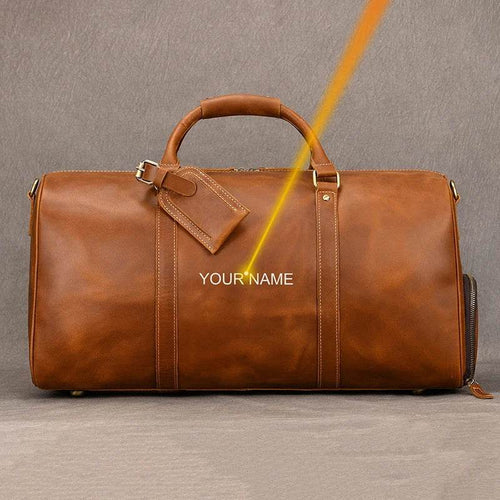 Custom Name Leather Duffel Bag Men’s Weekender Travel Bag - VacationGrabs