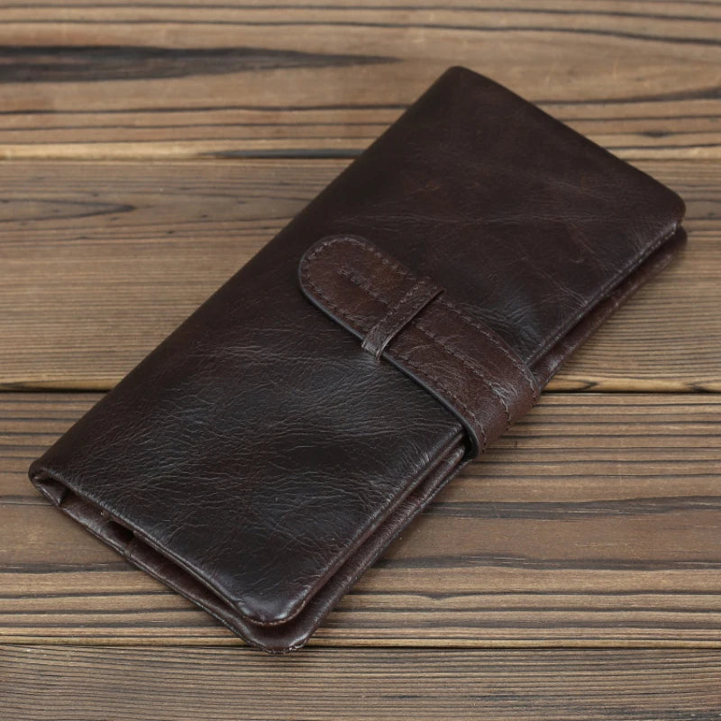 Genuine Leather Long Wallet for Men & Women Anti-Theft Purse