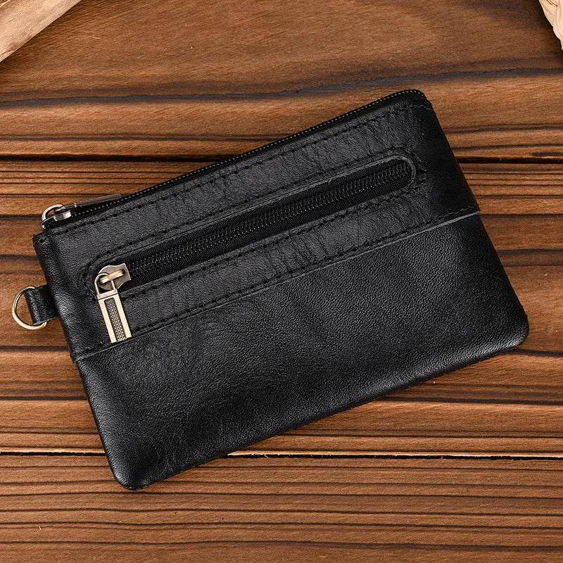 Mini Coin Purse Genuine Leather Real Cowhide Small Wallet with Key Ring - VacationGrabs