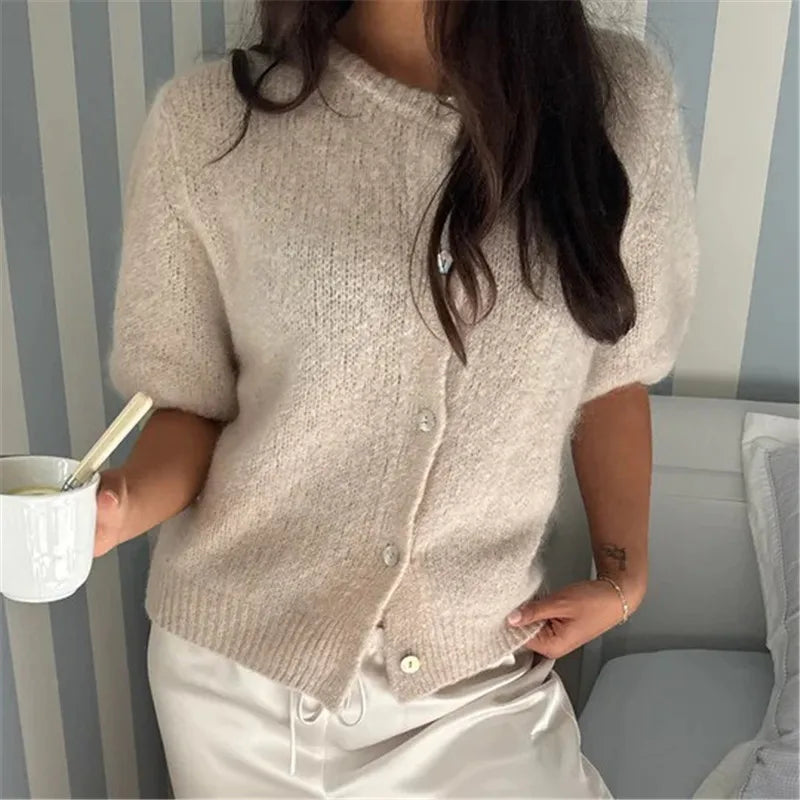 VacationGrabs Y2k Cardigan Sweaters for Women Short Sleeve Button Down Knit Cardigans Casual Sweater Pullover Autumn Winter Tops