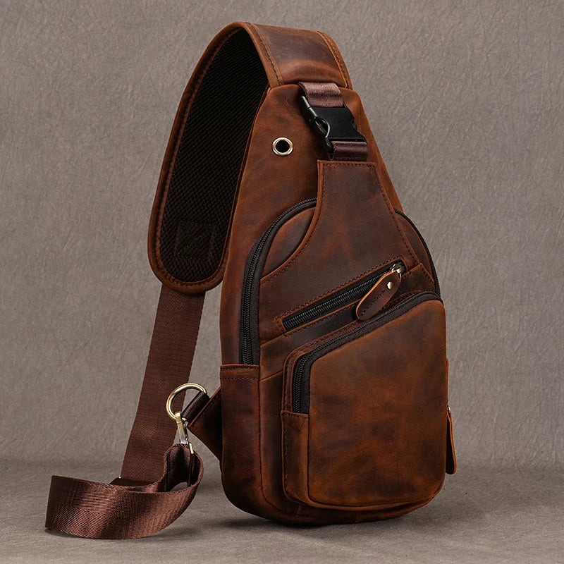 Luufan Men's Chest Bag Genuine Leather Shoulder Messenger Bag Male Sling Bags Travel Day Pack Tablet Design Crossbody Summer Bag