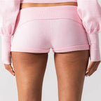 VacationGrabs Trendy Foldover Waist Knit Micro Shorts Women Y2K Button Detail Ribbed Trim Booty Shorts Sweet Cool Streetwear PartyClub