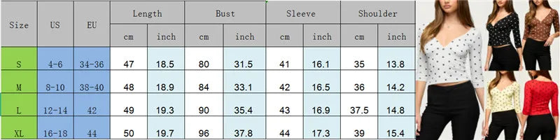 VacationGrabs Women Vintage Polka Dot Crop Top Deep V 3/4 Sleeve Wrap Bust Slim Fitted Short T Shirt Retro Casual Y2K Basic Blouse