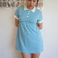 Women Y2K Preppy Striped Turn Down Collar Dress Short Sleeve Color Block A Line Mini Dress Vacation Summer Casual Streetwear