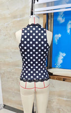 VacationGrabs Women Polka Dot Halter Neck Tank Top Lace Trim Keyhole Cutout Sleeveless Slim Fit Y2K Camisole Top for Party Clubwear