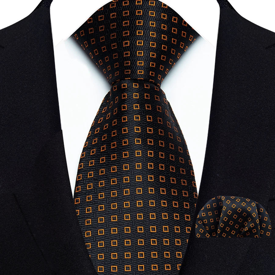 Men Tie Hankerchief Set Plaid & Checks 8CM Necktie Pocket Square Cravat for Male Wedding Party Business Gift Accessories