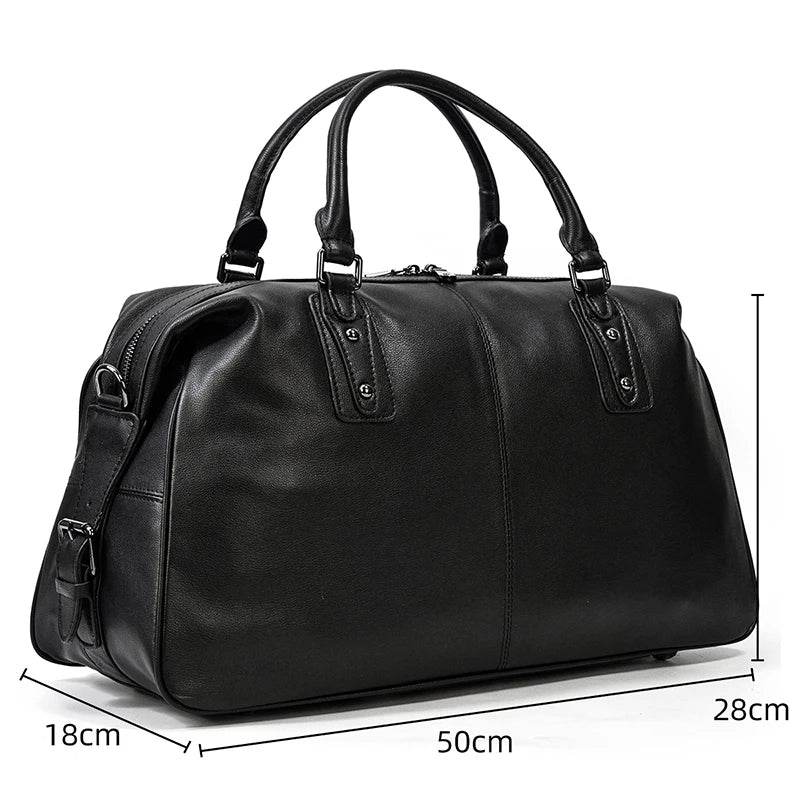 Soft Cowhide Leather Duffle Bag Large Capacity Men’s Weekend Bag - VacationGrabs