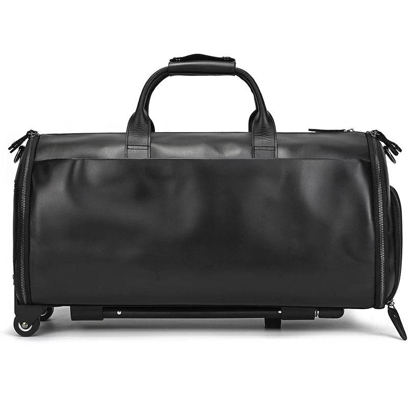 Large Capacity Leather Trolley Bag – Rolling Business Handbag - VacationGrabs