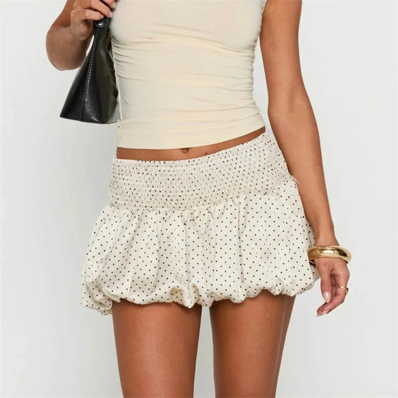 VacationGrabs Summer Sweet y2k Polka Dot Print Mini Bud Skirt Women Elastic Waist Ball Gown Swing Skater Short Skirts Party Girl