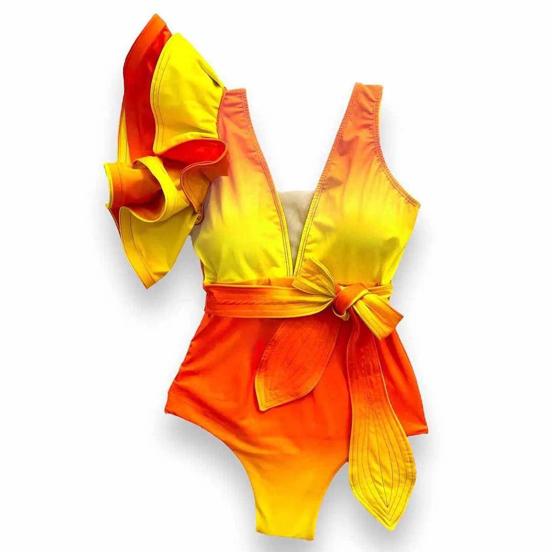 Women's Ruffle Sleeve Deep-V Bathing Suit - VacationGrabs