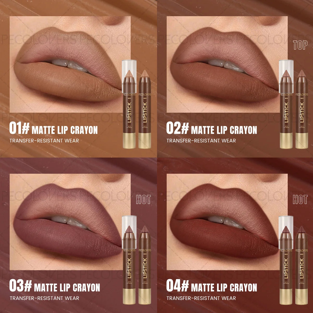 6-Piece Waterproof Matte Lip Liner Set, Long-Lasting