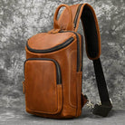 Leather Chest Bag Big Capacity Crazy Horse Vintage Sling Bag - VacationGrabs