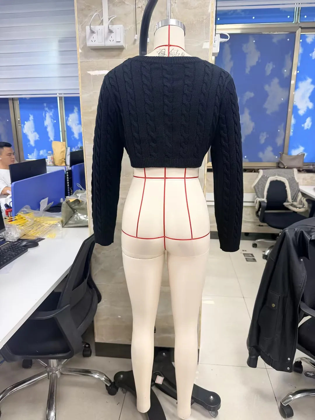 VacationGrabs Women Y2K Cable Knit Cropped Bolero Cardigan V Neck Button Long Sleeve Super Short Knit Shrug Sweater Outerwear Tops