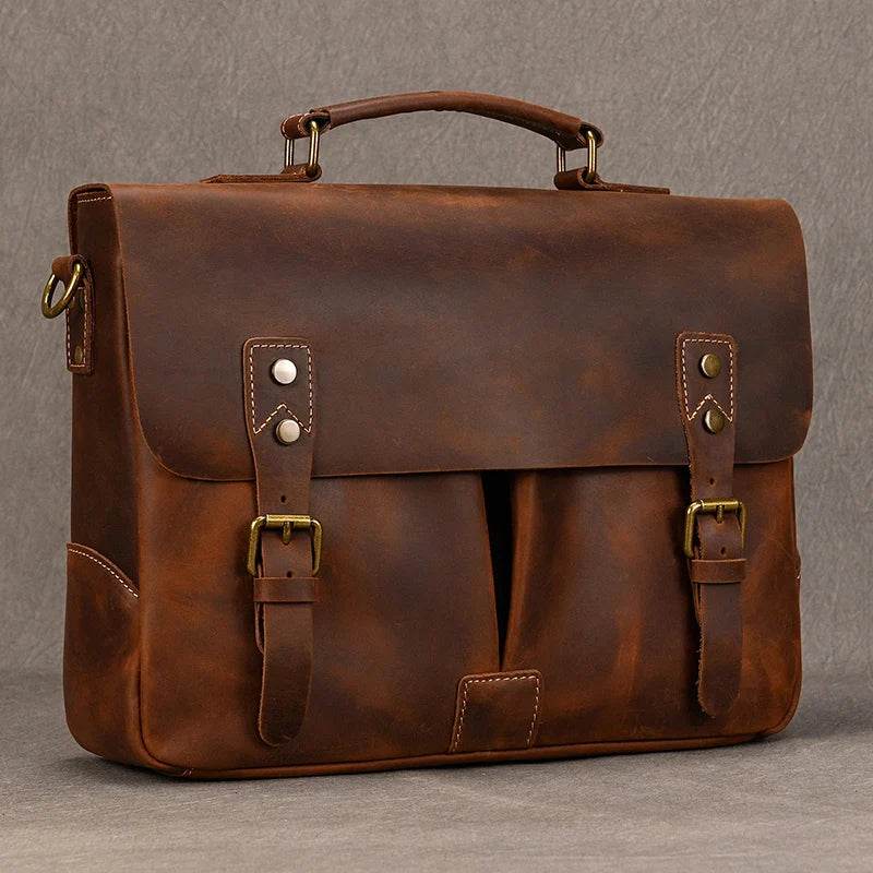 Cowhide Leather Briefcase – A4 Document & Laptop Shoulder Bag - VacationGrabs