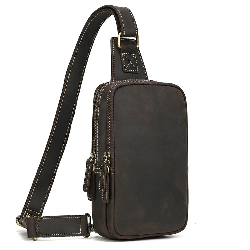 Simple Style Leather Chest Bag Crazy Horse Leather Retro Chest Pack Sling Bag Crossbody Chest Packs Thick Cowhide Men's Bags