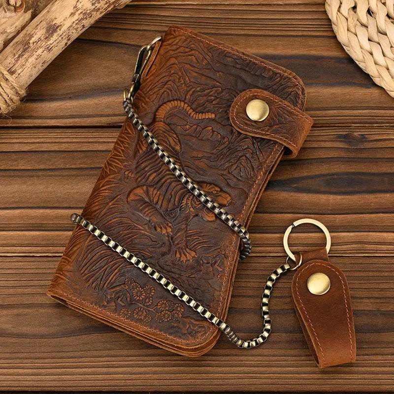 Luxury Designer Men’s Leather Wallet with 3D Tiger Dragon Embossing - VacationGrabs