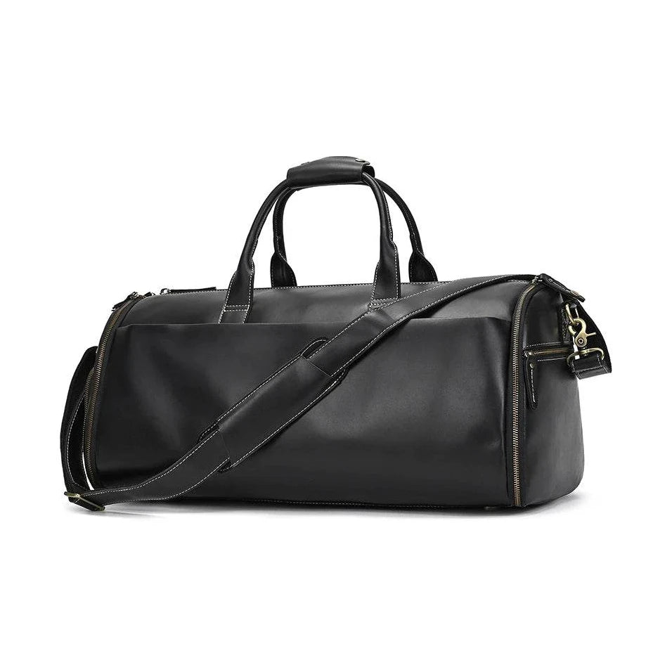 Men's Leather Business Trip Travel Duffle Opens to a Garment Bag - VacationGrabs