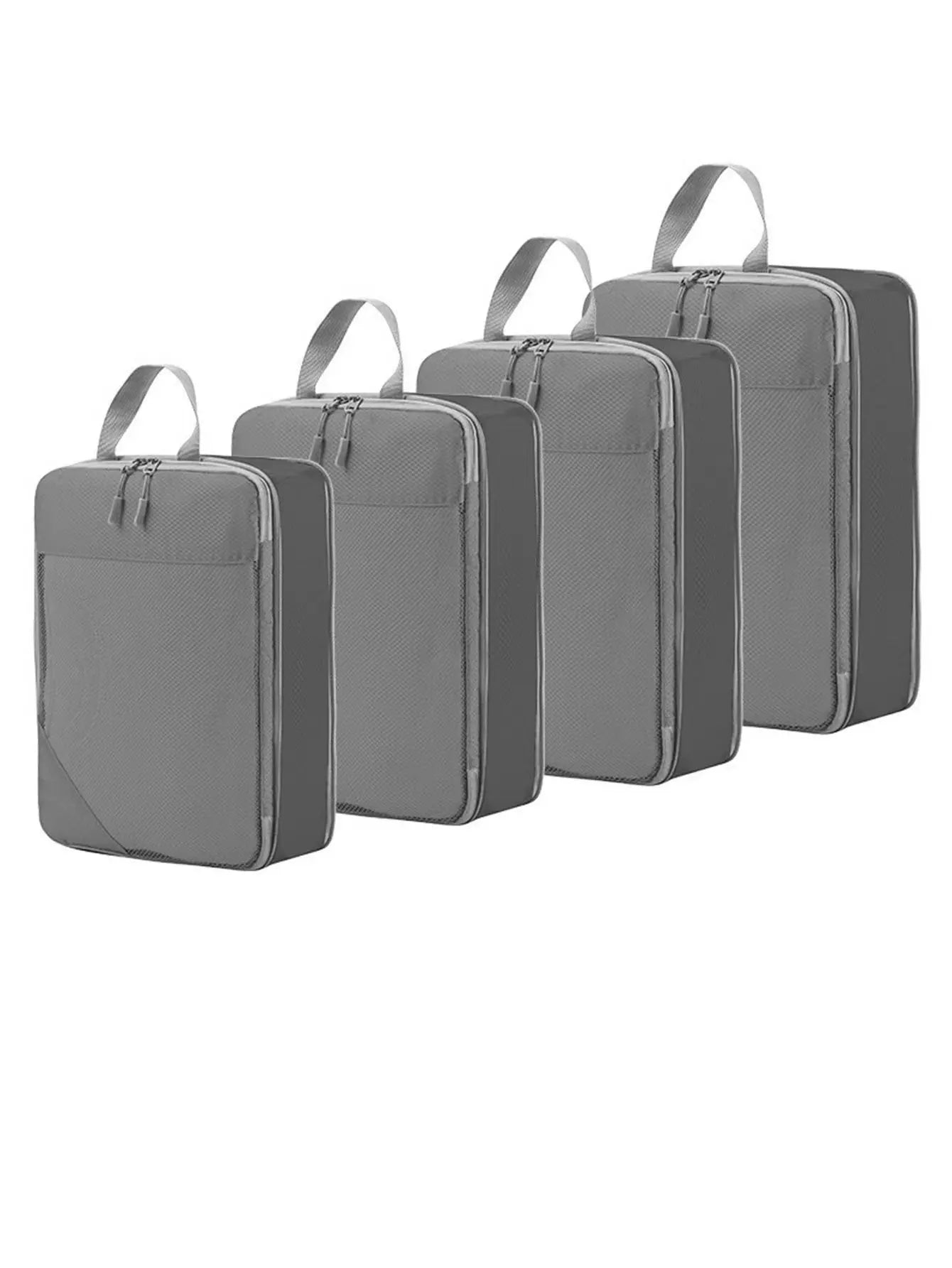 Set of gray compression packing cubes for travel, lightweight and durable