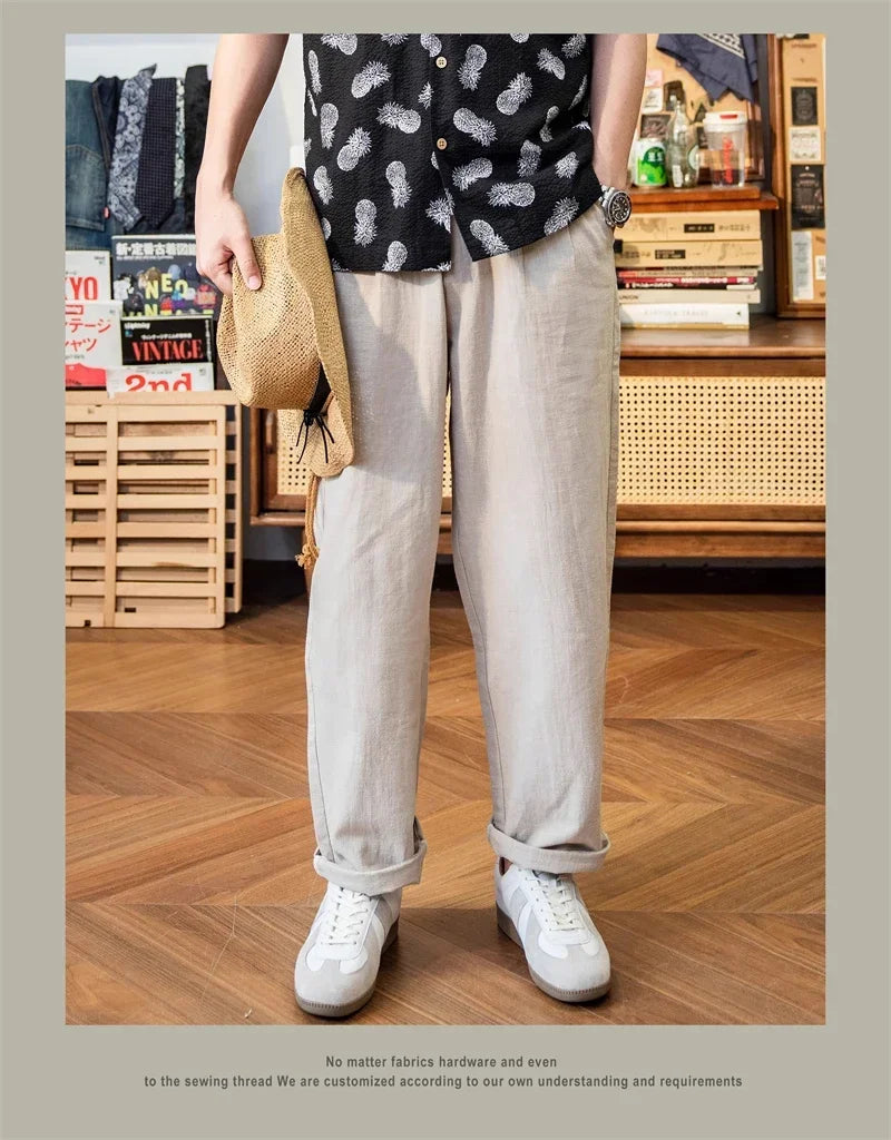 Red Tornado Old Money Aesthetic Linen Pants Men's Casual Pleated Trousers Loose Fit