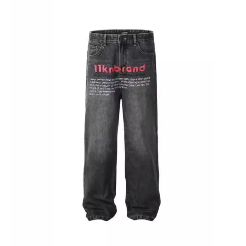 Vintage Baggy Letter Print Wide Leg Jeans for Men & Women