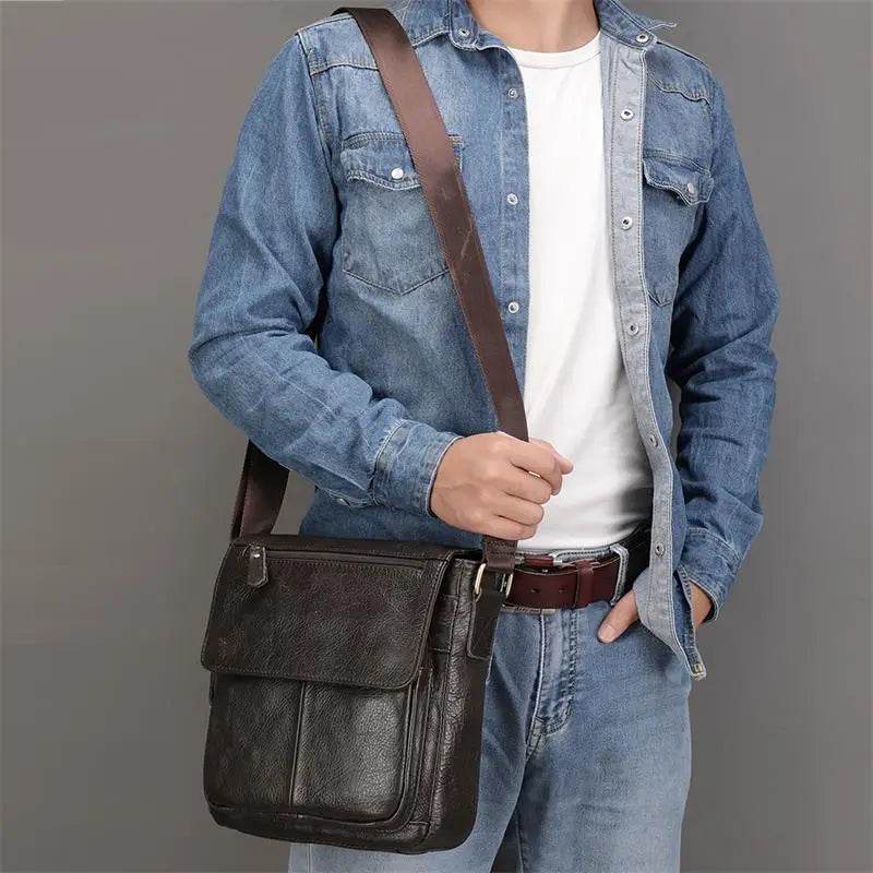 Genuine Leather Men's Shoulder Bag – High Quality Cowhide Crossbody - VacationGrabs