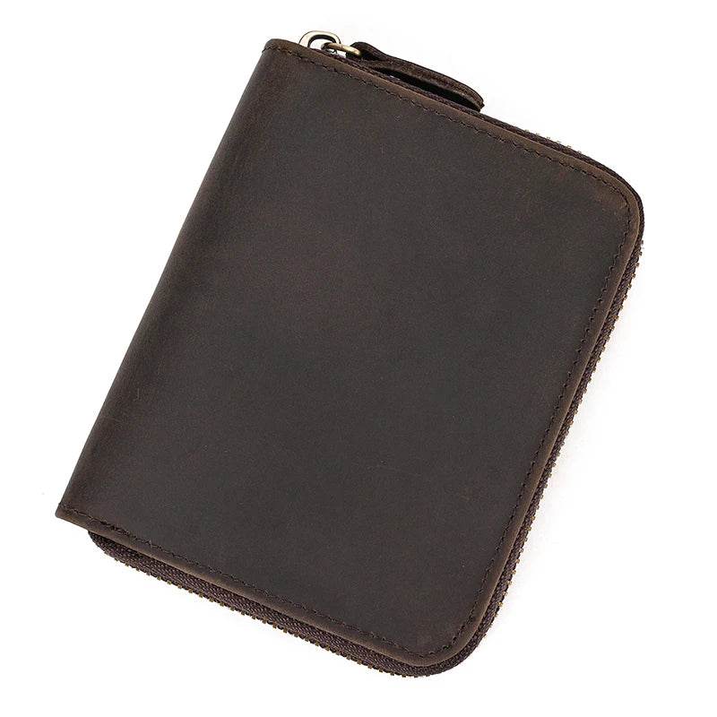 Crazy Horse Leather Wallet Men Women Coin Purse with Zipper - VacationGrabs