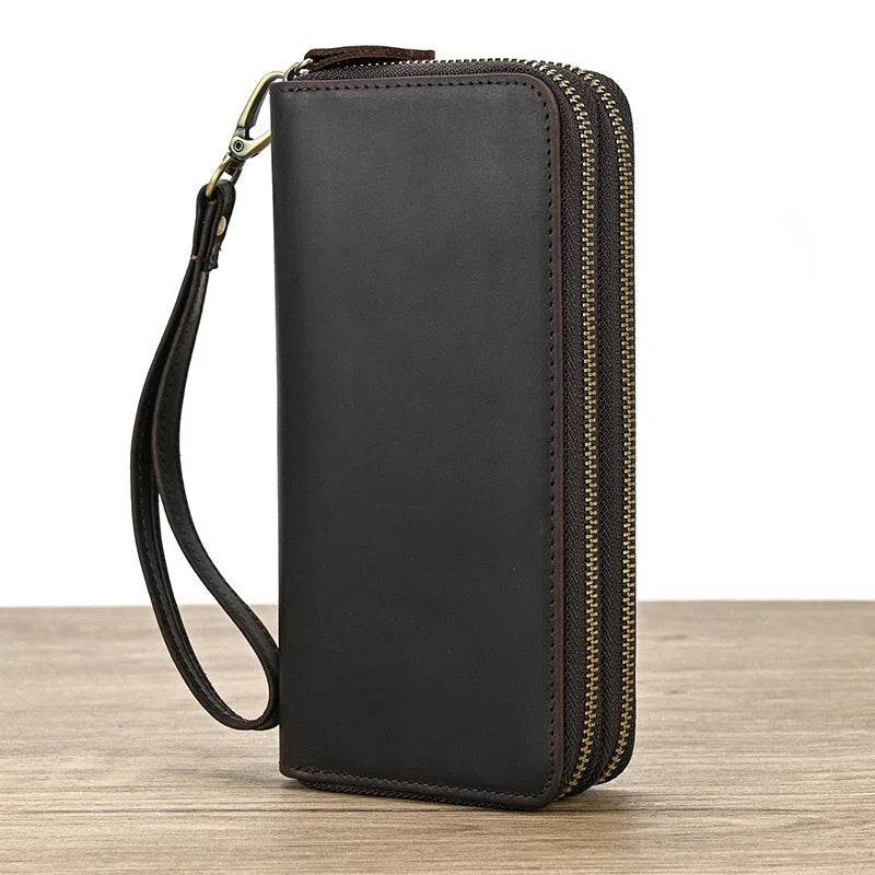 Luxury Double Zipper Leather Wallet for Men & Women with Coin Pouch - VacationGrabs