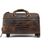 Rolling Genuine leather hand luggage travel bag with wheels