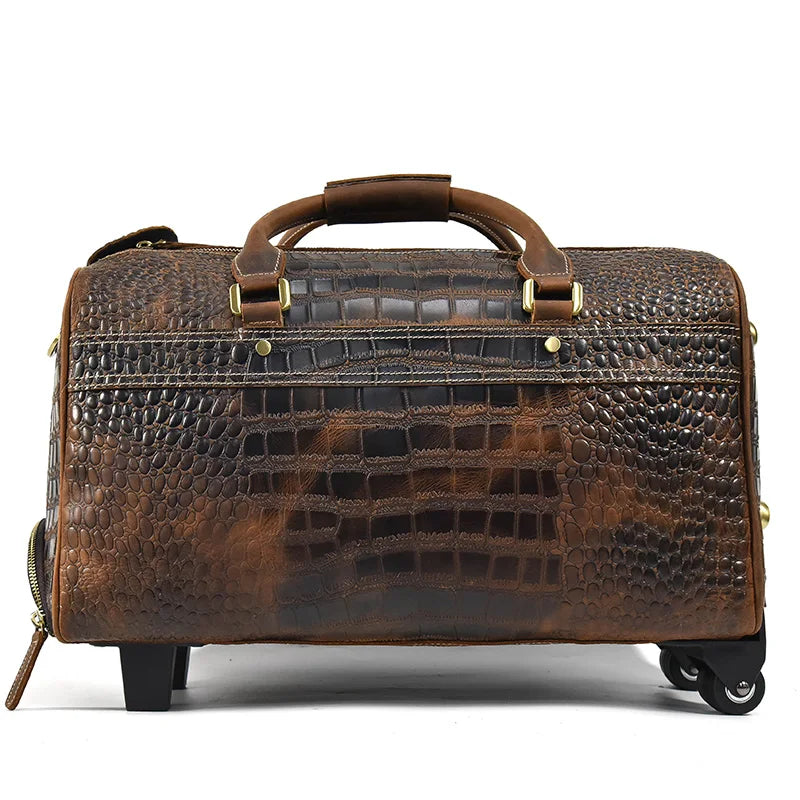 Rolling Genuine leather hand luggage travel bag with wheels