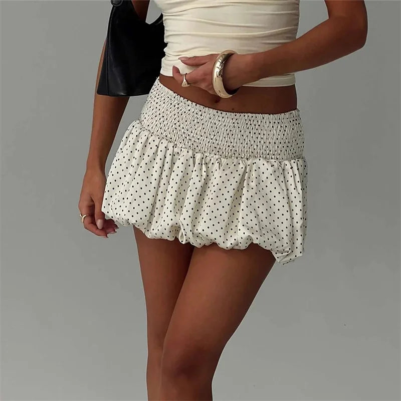 VacationGrabs Summer Sweet y2k Polka Dot Print Mini Bud Skirt Women Elastic Waist Ball Gown Swing Skater Short Skirts Party Girl