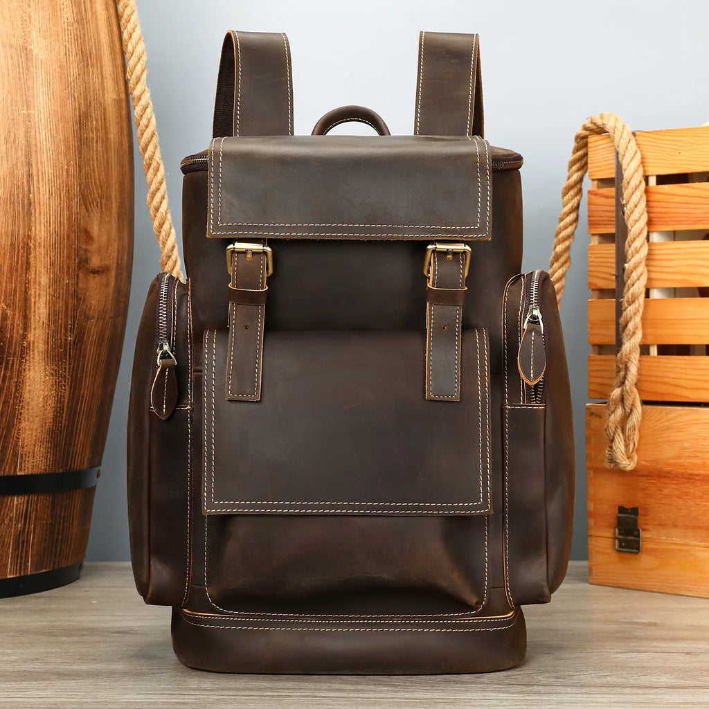 Retro Genuine Leather Double-Shoulder Backpack - European Retro Style