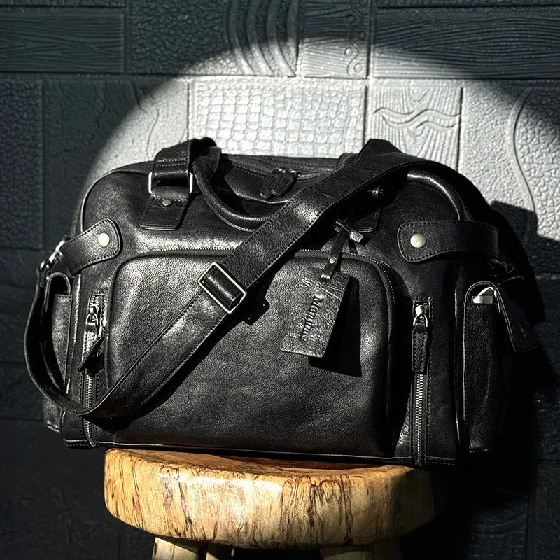 Genuine Leather Duffel Bag – Unisex Travel & Weekender Bag with Laptop Compartment