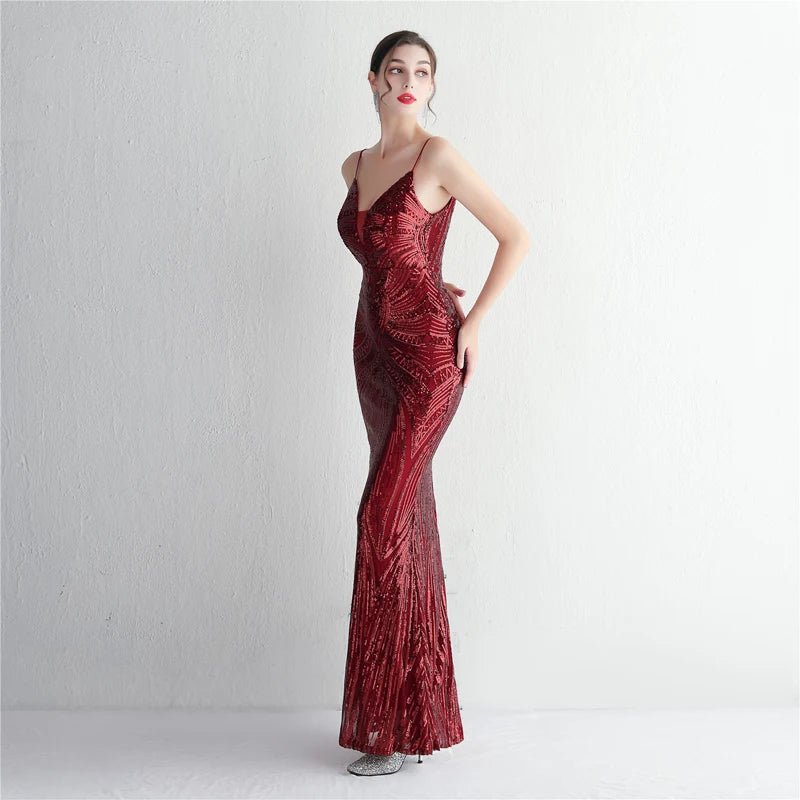 Women's Sequined Floor-Length Mermaid Evening Dress