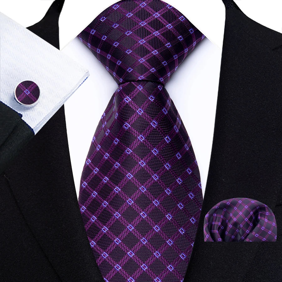 Men Tie Hankerchief Set Plaid & Checks 8CM Necktie Pocket Square Cravat for Male Wedding Party Business Gift Accessories