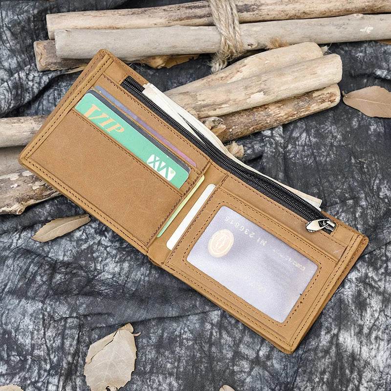 Vintage Men’s Leather Short Wallet Slim Bifold Coin Purse - VacationGrabs