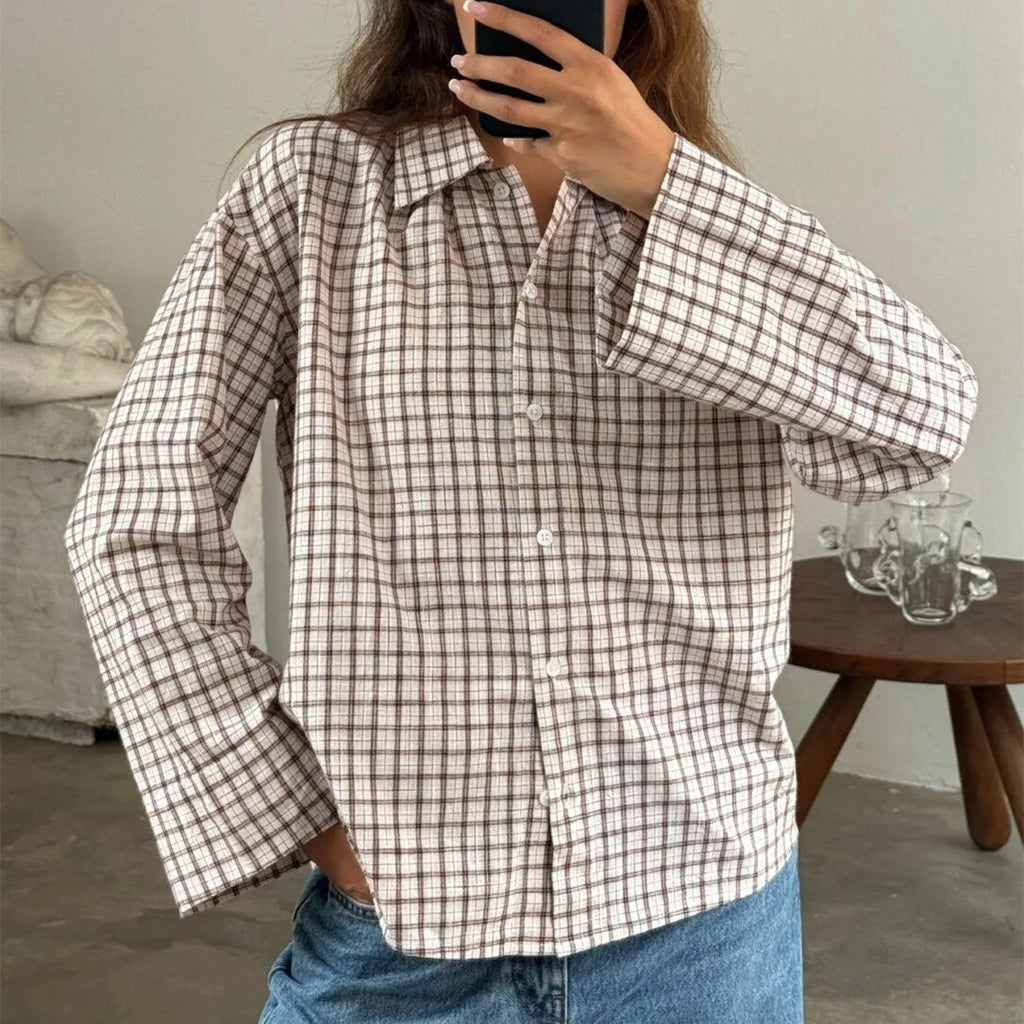 VacationGrabs Y2K Vintage Long Sleeve Blouse Stripes Collared Shirts Striped Button Down Shirt Women Oversized Trendy Fall Y2K Clothes