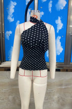 VacationGrabs Women's Summer Halter Tops Casual Stylish Dots Print Slim Fit Backless Sleeveless Vest Going Out Vacation Streetwear