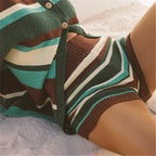 VacationGrabs Y2K Retro Color Block Striped Knit Shorts High Elastic Ribbed Waist Cuff Tight Fitting Streetwear Vacation Short Pants