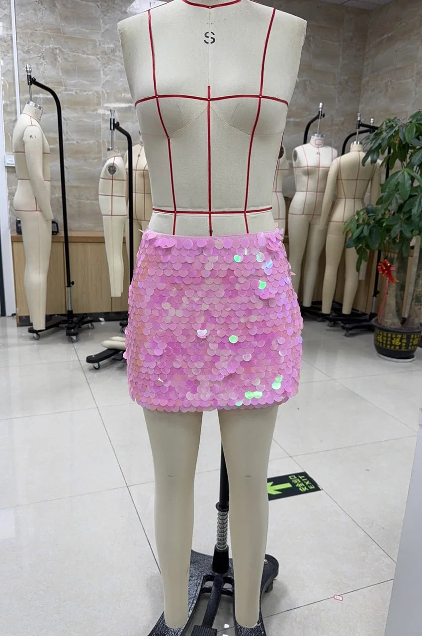 VacationGrabs Sexy Women Sequin Mini Bodycon Skirt Chic Ladies Low Waist Sparkly Short Skirt Trendy Summer Party Club Streetwear