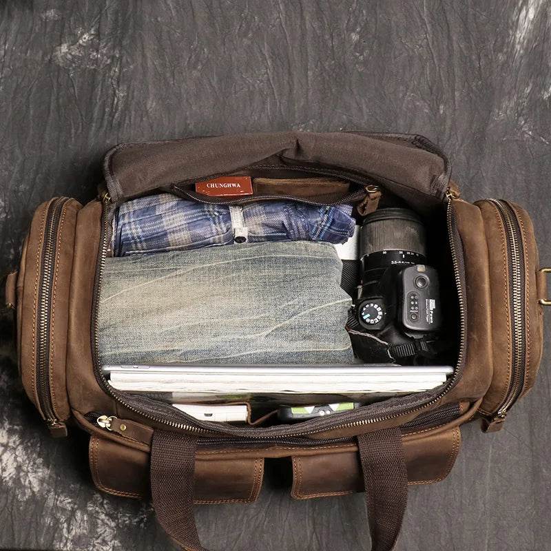 Gym Travel Bag Genuine Leather Men Large Capacity Weekend Duffle - VacationGrabs