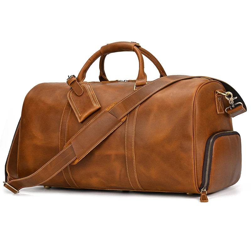 Custom Name Leather Duffel Bag Men’s Weekender Travel Bag - VacationGrabs
