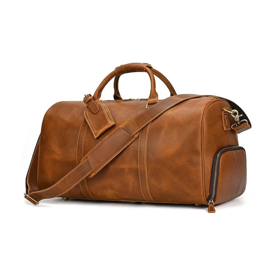 Custom Name Leather Duffel Bag Men’s Weekender Travel Bag - VacationGrabs